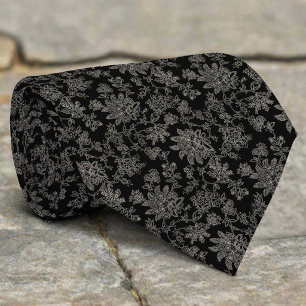 Midnight Bloom Lace Floral Pattern Wedding Neck Tie