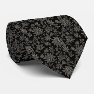 Midnight Bloom Lace Floral Pattern Wedding Neck Tie
