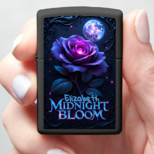 Midnight Bloom Purple Rose Moonlight Zippo Lighter