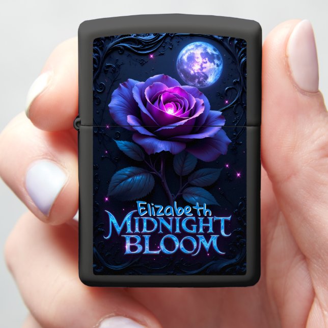 Midnight Bloom Purple Rose Moonlight Zippo Lighter (In Hand)