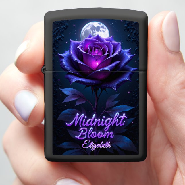 Midnight Bloom Purple Rose  Zippo Lighter (In Hand)