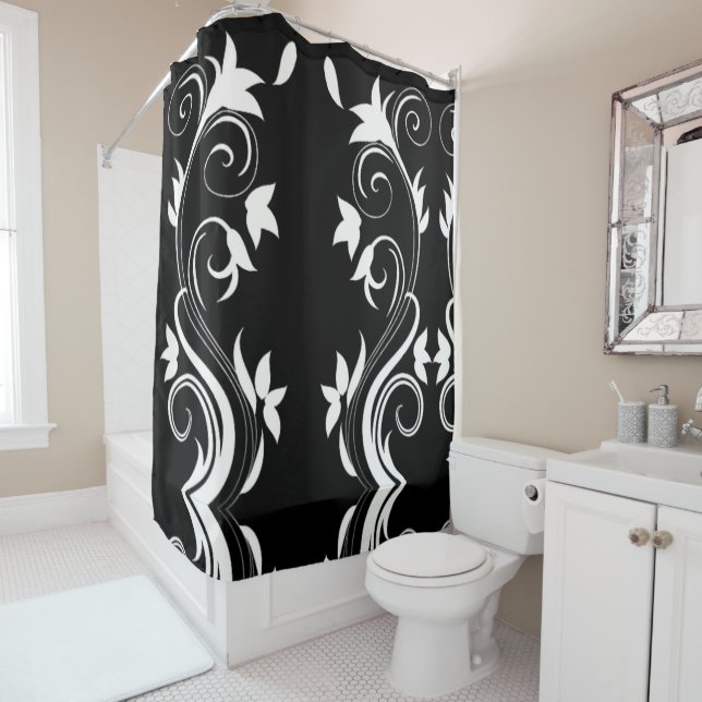 Midnight Bloom Shower Curtain (In Situ)