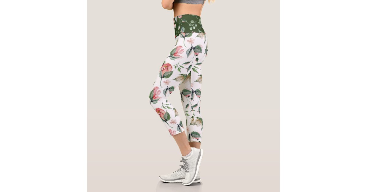 cute spring pastel daisy pattern capri leggings, Zazzle