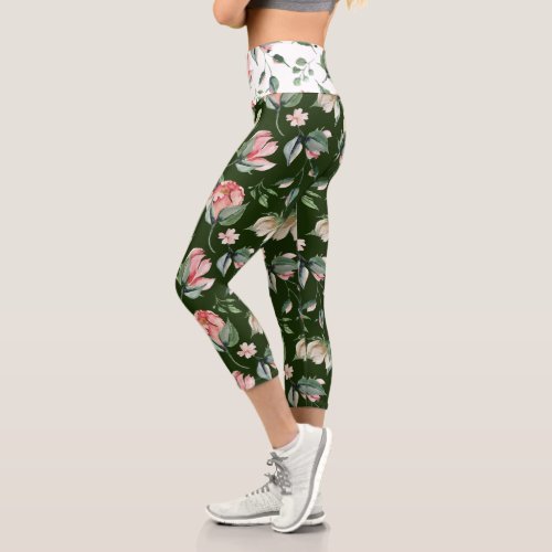 midnight bloom spring floral capri leggings