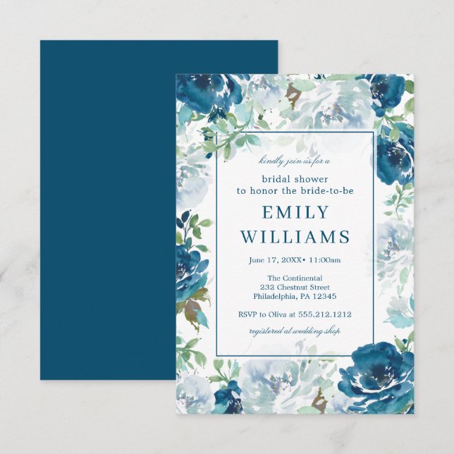 Midnight Blooms Floral Bridal Shower Invites (Front/Back)