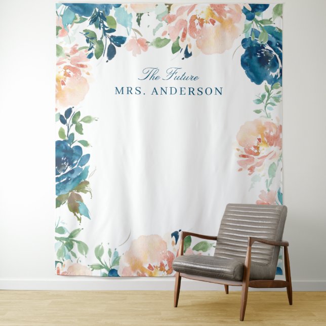 Midnight Blooms Navy Floral Bridal Backdrop (In Situ)