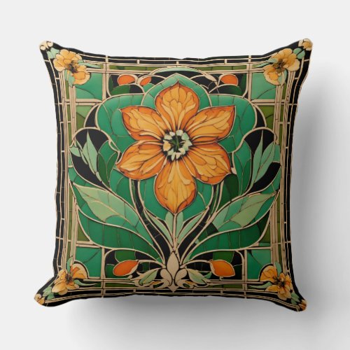 Midnight Blooms Onyx Floral Print with Tiled Moti Throw Pillow