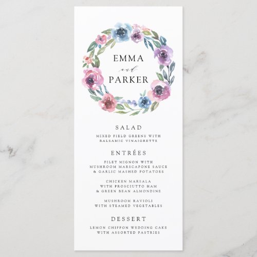 Midnight Blooms  Wedding Menu Card