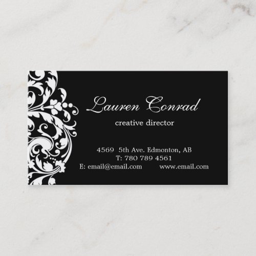 Midnight Blossom-BLACK with Monogram Business Cards