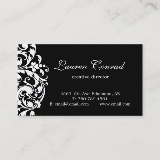 Customizable Midnight Blossom-BLACK with Monogram Business Cards