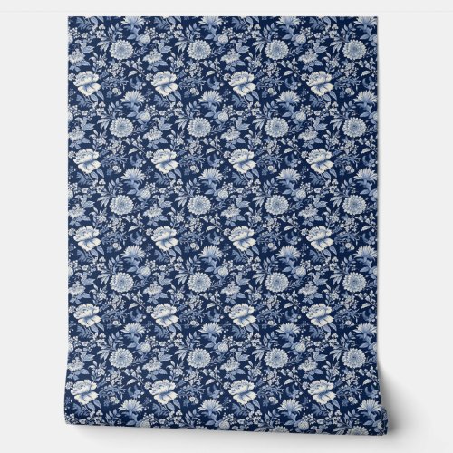 Midnight Blossom Mini - Blue and White  Wallpaper
