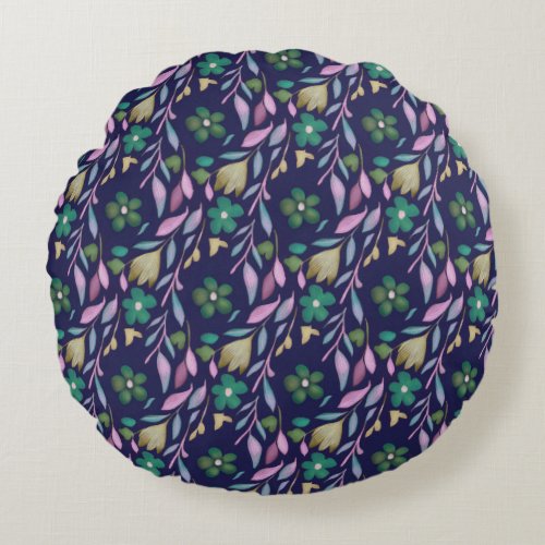 Midnight Blossom Round Pillow