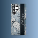 Midnight Blossom  Samsung Galaxy S22 Ultra Case<br><div class="desc">Samsung Case: Adorn your Samsung phone with this beautiful floral case, featuring big white blossoms and soft blue leaves on a pale smoky blue background. The vintage-inspired design and personalized handwritten font on a dark blue banner add a touch of elegance to your device. Offering full protection with style, this...</div>