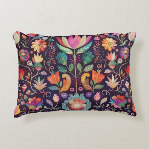 Midnight Blossoms A Floral Symphony of colour Accent Pillow