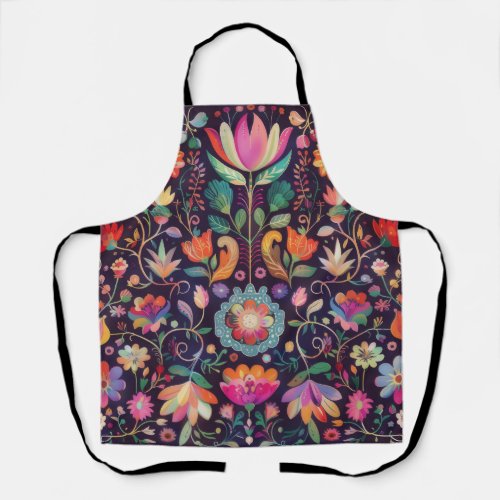 Midnight Blossoms A Floral Symphony of colour Apron
