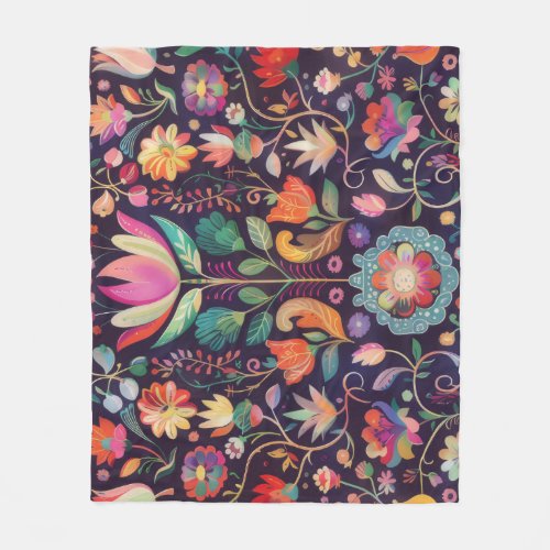 Midnight Blossoms A Floral Symphony of colour Fleece Blanket
