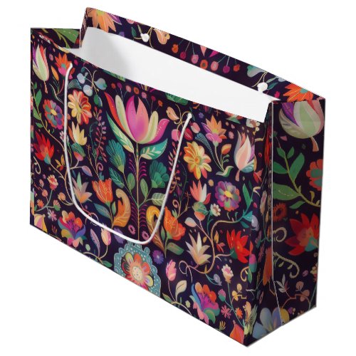 Midnight Blossoms A Floral Symphony of colour Large Gift Bag