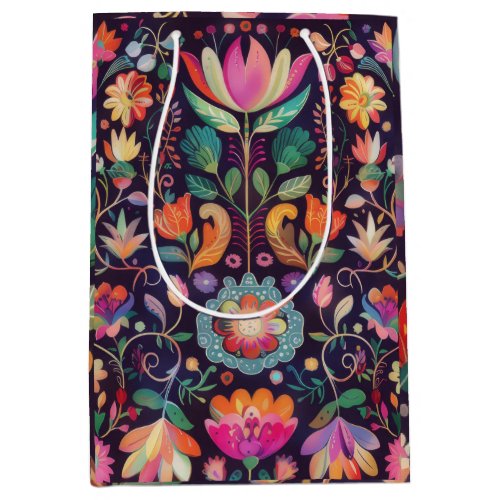 Midnight Blossoms A Floral Symphony of colour Medium Gift Bag