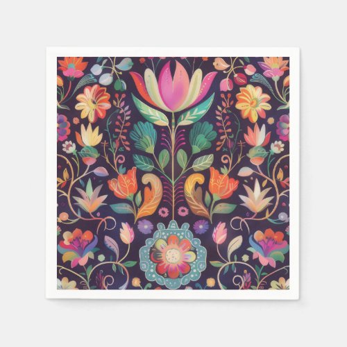 Midnight Blossoms A Floral Symphony of colour Napkins