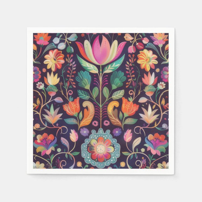 Midnight Blossoms: A Floral Symphony of colour Napkins (Front)