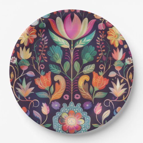 Midnight Blossoms A Floral Symphony of colour Paper Plates
