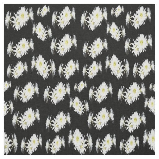 Midnight Blossoms: White Cactus Flowers On Black Fabric