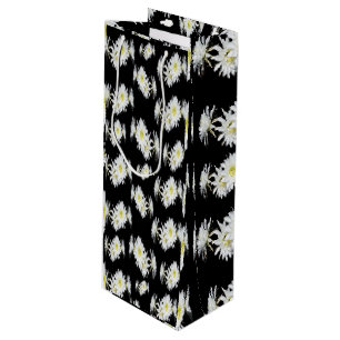 Midnight Blossoms: White Cactus Flowers On Black Wine Gift Bag