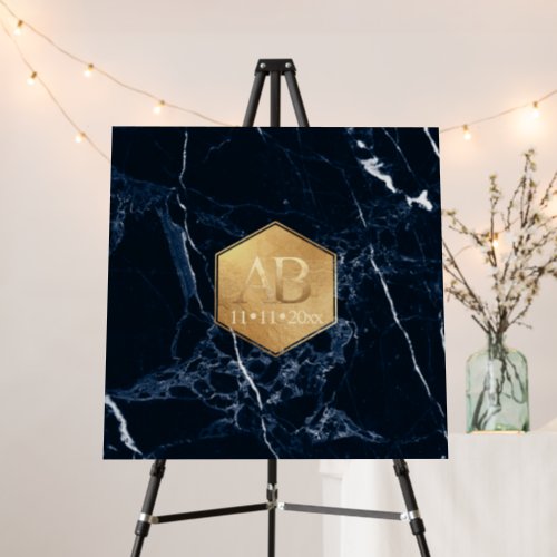 Midnight Blu Marble Faux Gold Logo Sign In Mitzvah