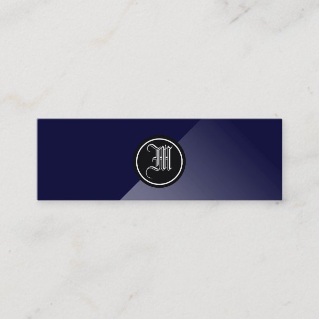 Midnight Blue Abstract Gothic Monogram Mini Business Card (Front)