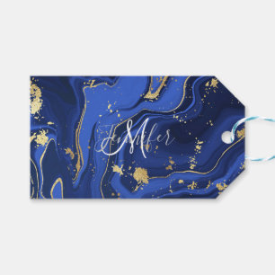 Midnight Blue Agate Swirls Custom Monogram Gift Tags