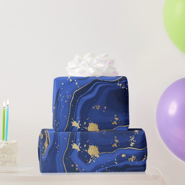 Midnight Blue Agate Swirls Custom Wrapping Wrapping Paper (Party Gifts)