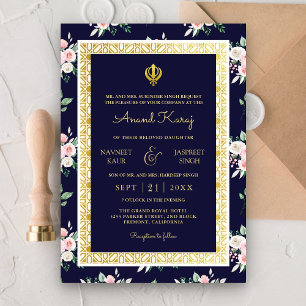 Midnight Blue Anand Karaj Punjabi Sikh Wedding Invitation