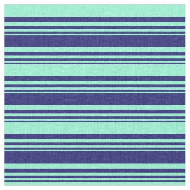Midnight Blue and Aquamarine Colored Stripes Fabric (Close Up)