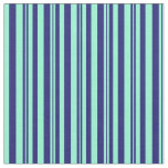 [ Thumbnail: Midnight Blue and Aquamarine Colored Stripes Fabric ]