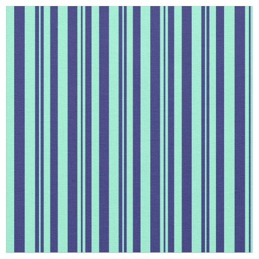 Midnight Blue and Aquamarine Colored Stripes Fabric