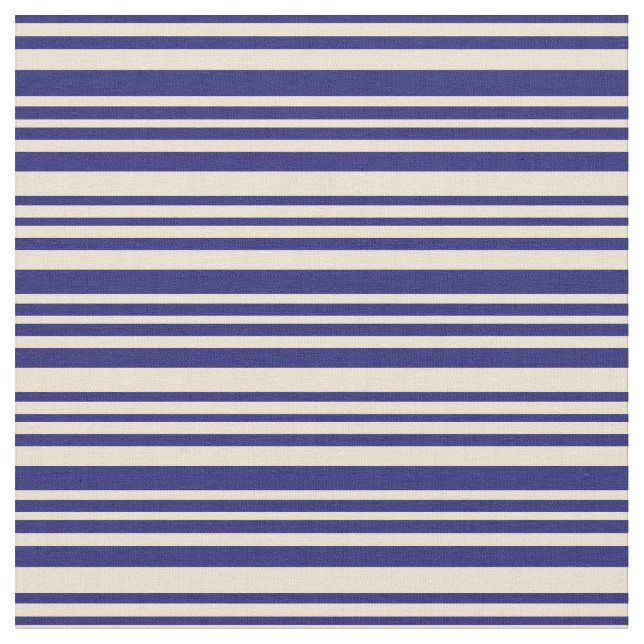 Midnight Blue and Beige Stripes/Lines Pattern Fabric (Close Up)