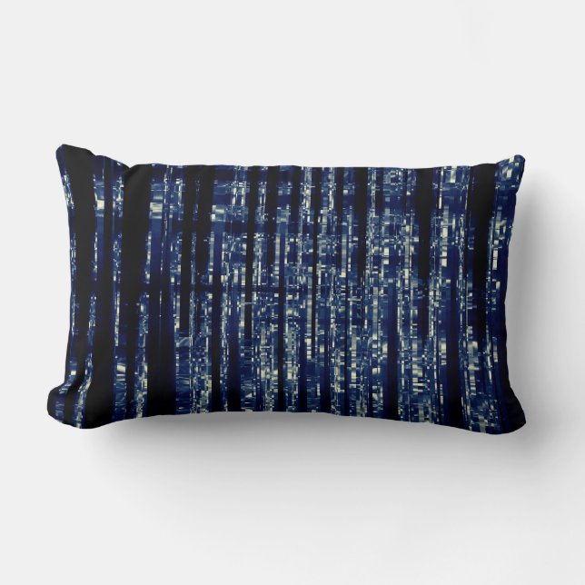 Midnight Blue and Black Abstract Shredded  Lumbar Pillow (Front)