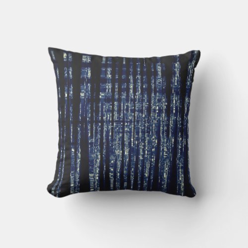 Midnight Blue and Black Abstract Shredded  Outdoor Pillow