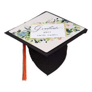 Midnight Blue And Blush Floral Graduation Cap Topper