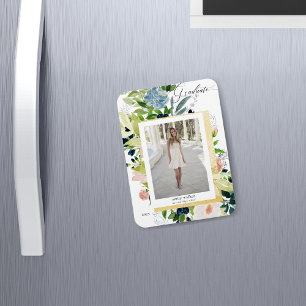 Midnight Blue And Blush Floral Photo Graduation Magnet
