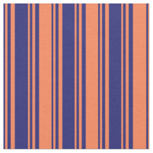 Midnight Blue and Coral Striped Pattern Fabric