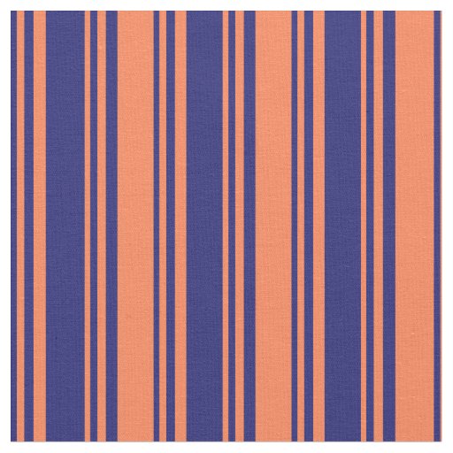 Midnight Blue and Coral Striped Pattern Fabric