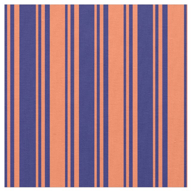 Midnight Blue and Coral Striped Pattern Fabric (Close Up)