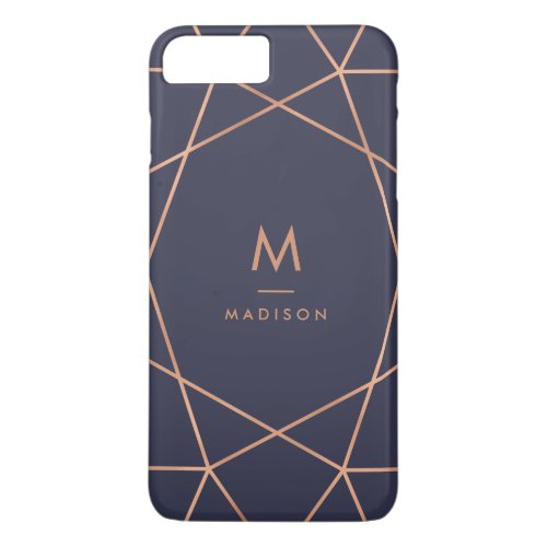 Midnight Blue and Faux Rose Gold Geometric Pattern iPhone 8 Plus7 Plus Case