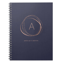 Midnight Blue and Faux Rose Gold Monogram Notebook Midnight Blue and Faux Rose Gold Monogram Notebook