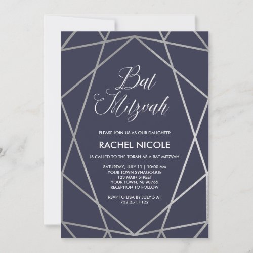 Midnight Blue and Geometric Lines  Bat Mitzvah Invitation