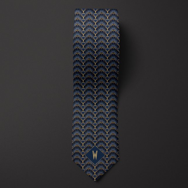 Midnight Blue and Gold Art Deco Neck Tie (Creator Uploaded)