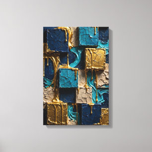 Midnight Blue and Molten Gold Cubes - Vertical 3D Canvas Print