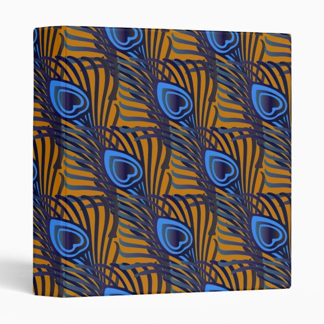 Midnight blue and orange peacock feather pattern 3 ring binder (Front/Spine)