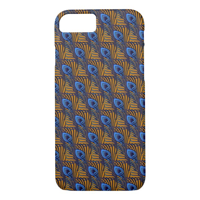 Midnight blue and orange peacock feather pattern Case-Mate iPhone case (Back)